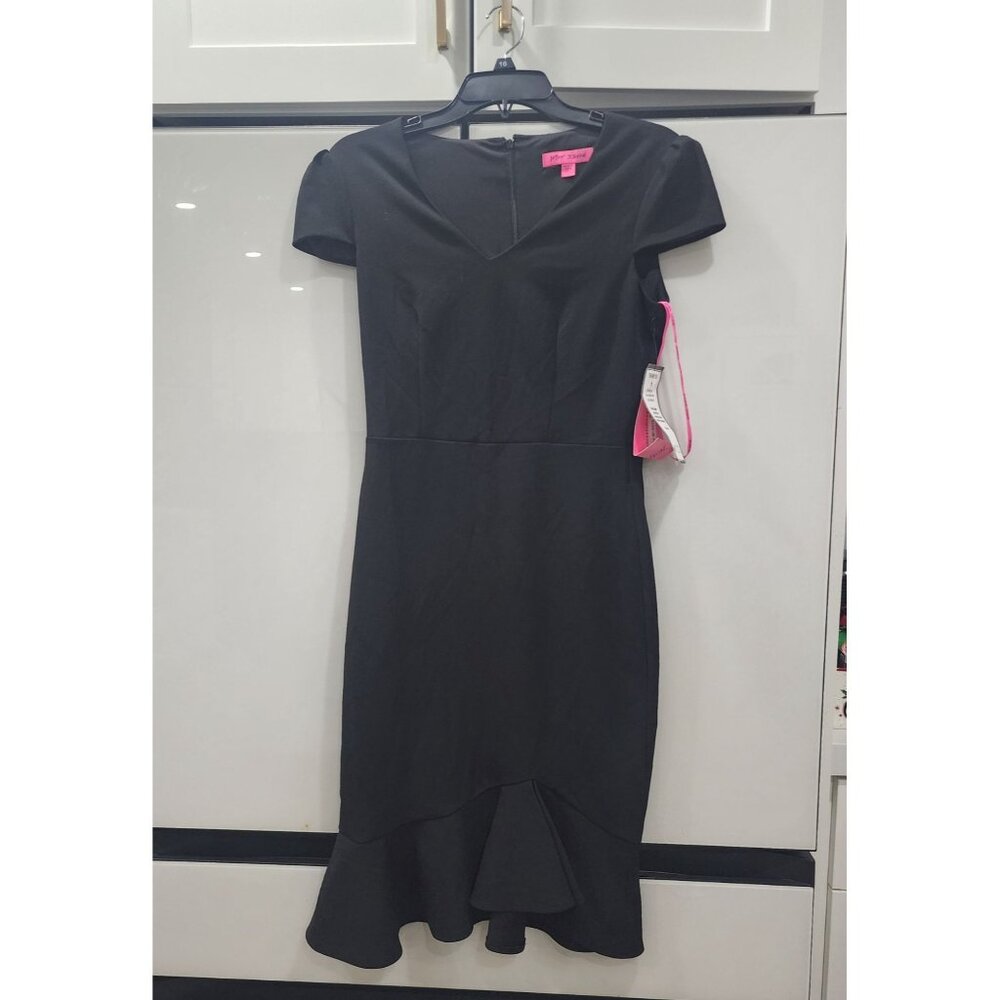 Betsey Johnson Black Midi Dress With Flutter Hem Size 6 New With Tags